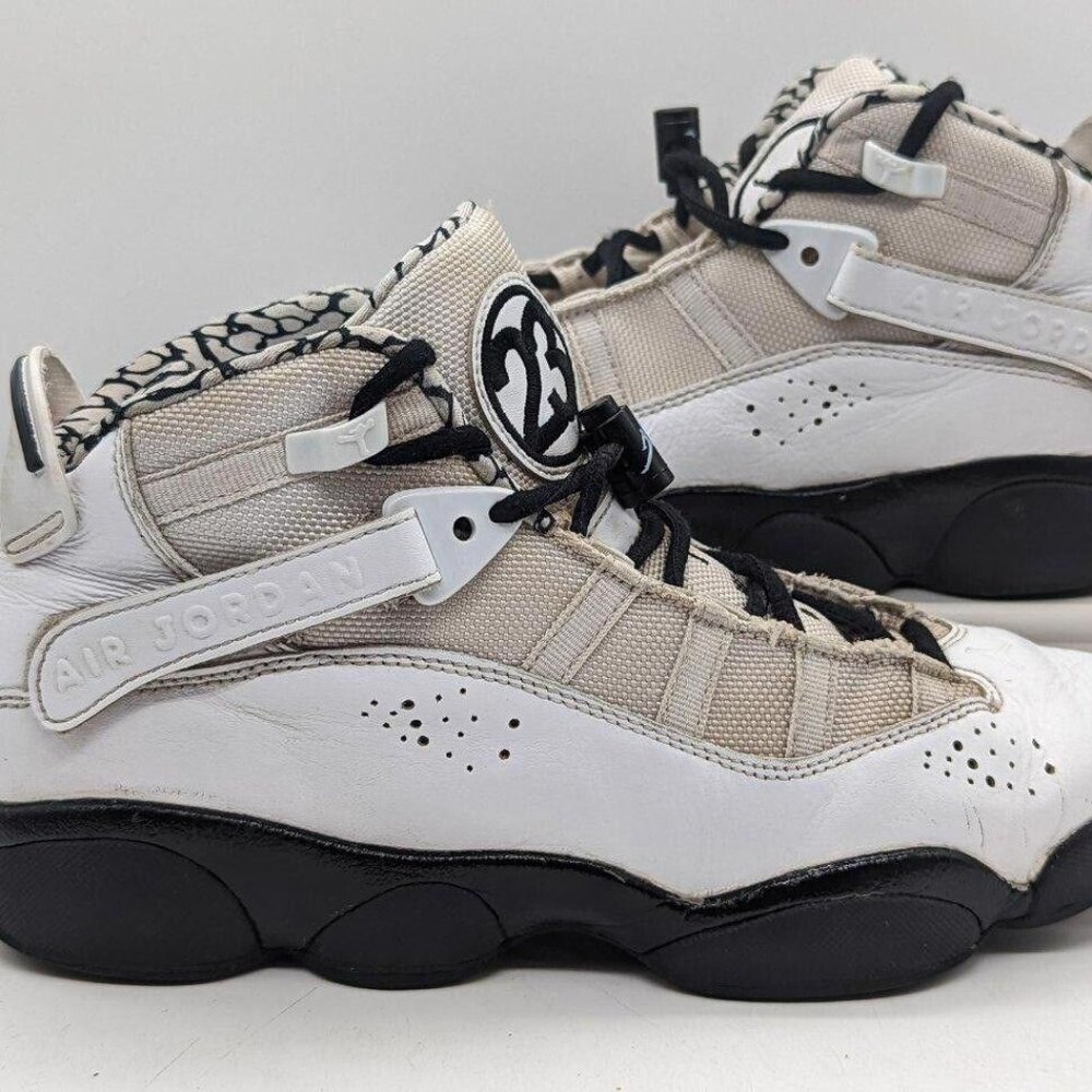 Air Jordan Boys 6 Rings Sneakers Black White DJ6163-107 Mid Top Lace Up 7Y